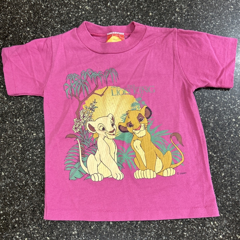 Vintage 90's Disney The Lion King Simba Nala Pink T Shirt Single Stitch Size 3T